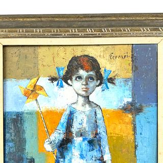 After Jose Montanes, Modernist Blue Figurative Painting