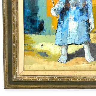 After Jose Montanes, Modernist Blue Figurative Painting