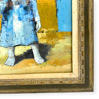 After Jose Montanes, Modernist Blue Figurative Painting