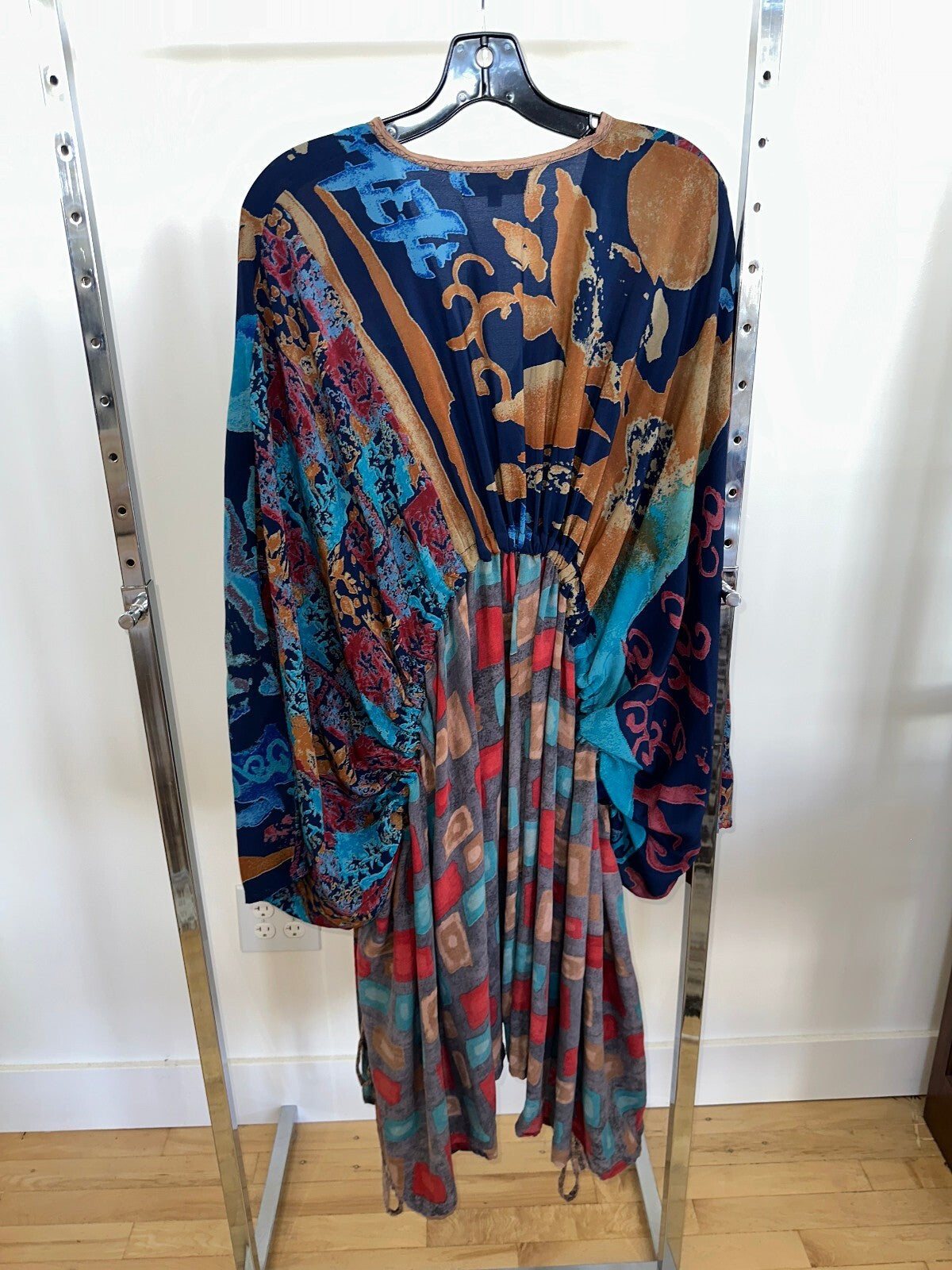 Kantha Bae Blue Longsleeve Kimono Style Tunic Dress, Free Size