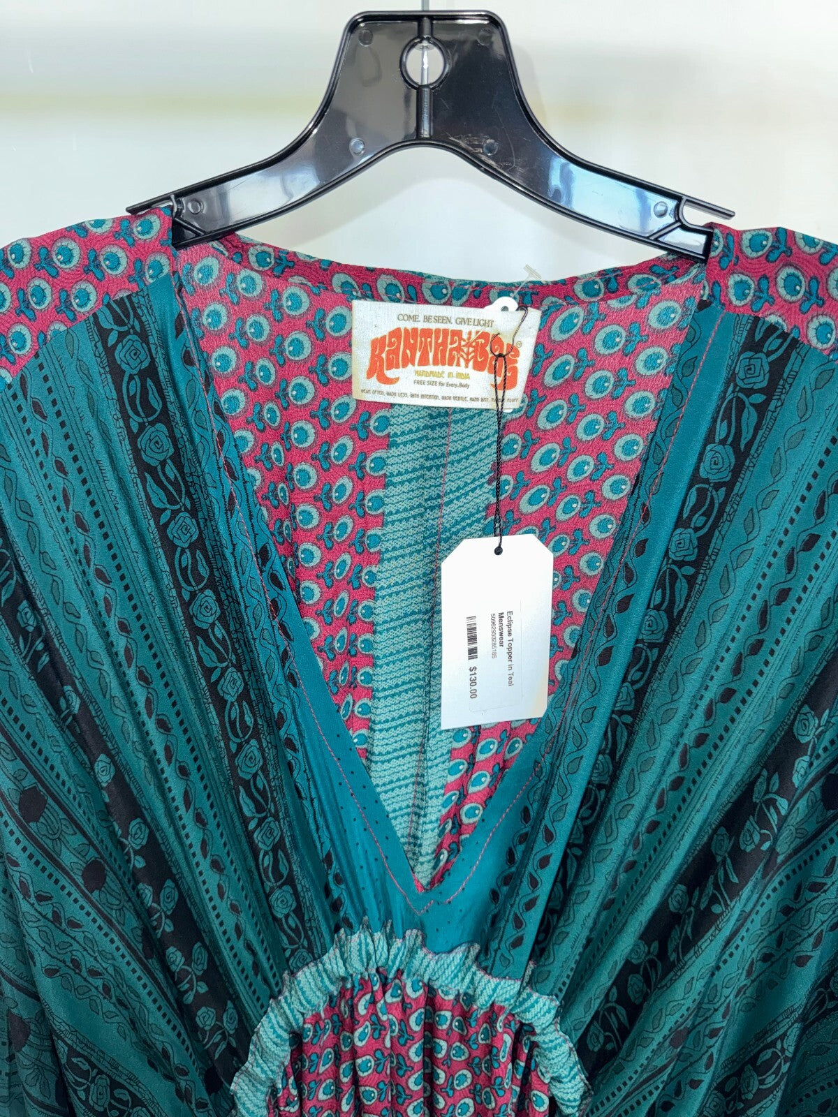 Kantha Bae Blue and Red Long Sleeve Tunic Dress, Free Size