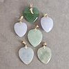 Group of Six Jade, 14k Yellow Gold Heart Pendants