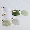 Group of Six Jade, 14k Yellow Gold Heart Pendants