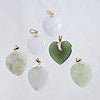 Group of Six Jade, 14k Yellow Gold Heart Pendants