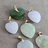 Group of Six Jade, 14k Yellow Gold Heart Pendants