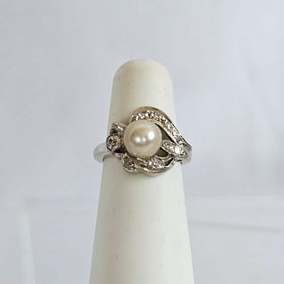 Cultured Pearl, Diamond, 14k White Gold Ring