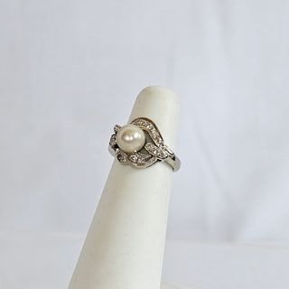 Cultured Pearl, Diamond, 14k White Gold Ring