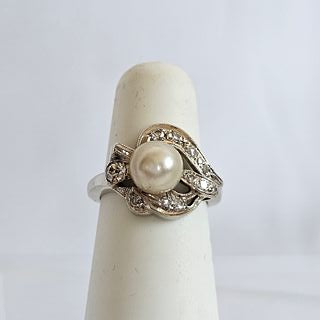 Cultured Pearl, Diamond, 14k White Gold Ring