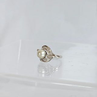 Cultured Pearl, Diamond, 14k White Gold Ring