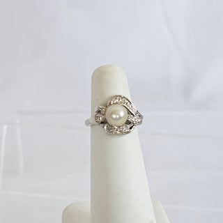 Cultured Pearl, Diamond, 14k White Gold Ring