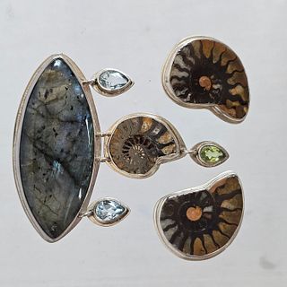 Ammonite, Multi-Stone, Sterling Studio Jewelry Suite