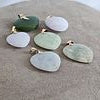 Group of Six Jade, 14k Yellow Gold Heart Pendants