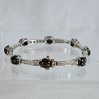 Diamond, Black Star Sapphire, 14k White Gold Bracelet