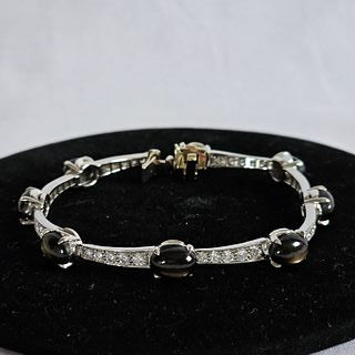 Diamond, Black Star Sapphire, 14k White Gold Bracelet