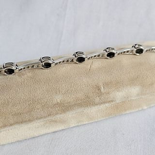 Diamond, Black Star Sapphire, 14k White Gold Bracelet