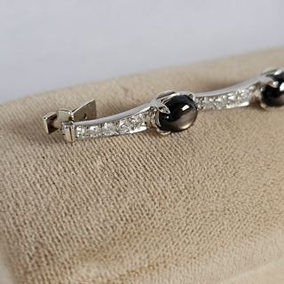 Diamond, Black Star Sapphire, 14k White Gold Bracelet