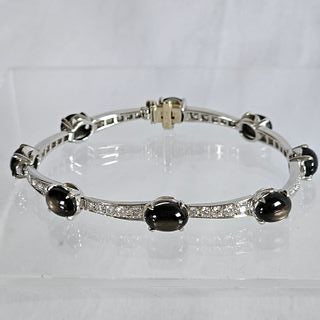 Diamond, Black Star Sapphire, 14k White Gold Bracelet