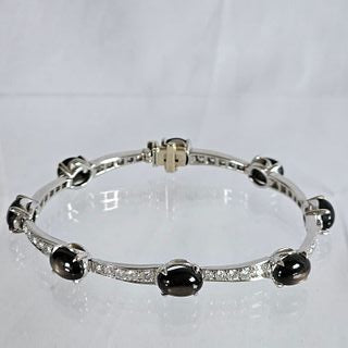 Diamond, Black Star Sapphire, 14k White Gold Bracelet