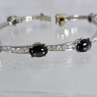 Diamond, Black Star Sapphire, 14k White Gold Bracelet