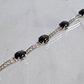 Diamond, Black Star Sapphire, 14k White Gold Bracelet