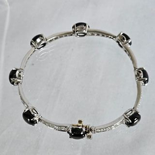 Diamond, Black Star Sapphire, 14k White Gold Bracelet