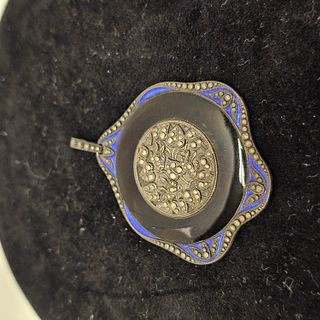 Art Deco Enamel and Marcasite Pendant