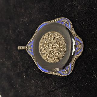 Art Deco Enamel and Marcasite Pendant