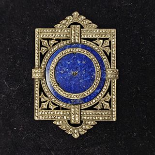 Marcasite and Lapis Brooch