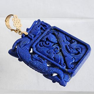 Carved Lapis Lazuli, 14k Yellow Gold Enhancer Pendant