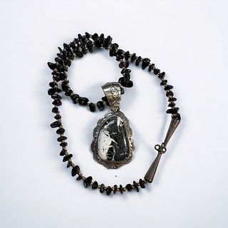 Navajo Jasper, Obsidian, Sterling Silver Necklace, Bobby Johnson