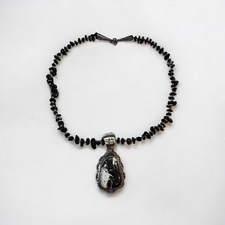 Navajo Jasper, Obsidian, Sterling Silver Necklace, Bobby Johnson