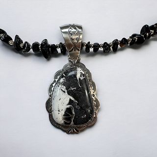 Navajo Jasper, Obsidian, Sterling Silver Necklace, Bobby Johnson