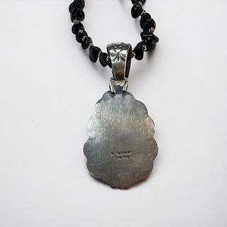 Navajo Jasper, Obsidian, Sterling Silver Necklace, Bobby Johnson