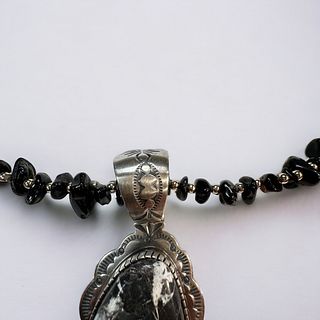 Navajo Jasper, Obsidian, Sterling Silver Necklace, Bobby Johnson