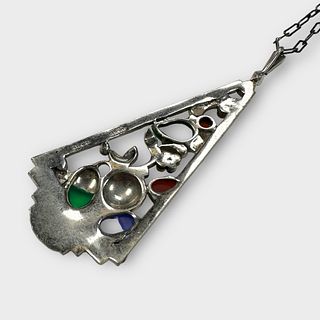 Art Deco Glass, Marcasite, Sterling Silver Jardinere Necklace