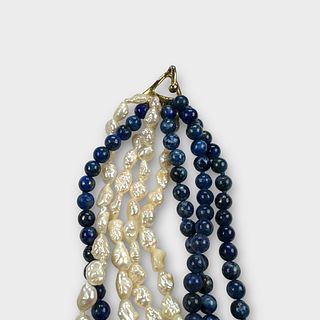 Lapis Lazuli, Freshwater Pearl, Crystal Torsade Necklace