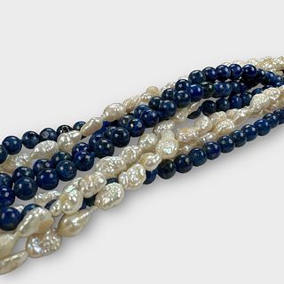 Lapis Lazuli, Freshwater Pearl, Crystal Torsade Necklace