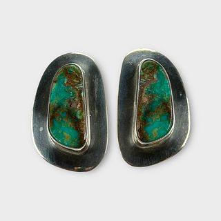 Pair of Chrysocolla, Sterling Silver Earrings