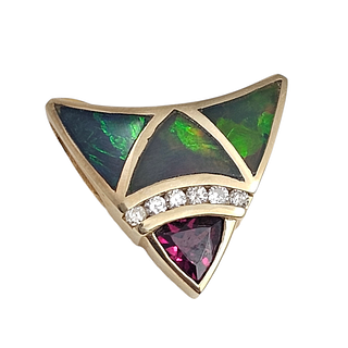 Diamond, Opal, Rhodolite Garnet, 14k Slide Pendant