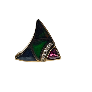 Diamond, Opal, Rhodolite Garnet, 14k Slide Pendant