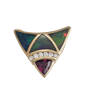 Diamond, Opal, Rhodolite Garnet, 14k Slide Pendant