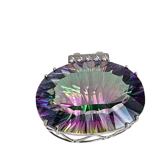 Titanium-Coated Quartz, Diamond, 14k White Gold Slide Pendant