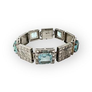 Aquamarine, 14k White Gold Bracelet