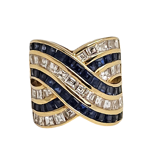 Diamond, Sapphire, 18k Yellow Gold Ring