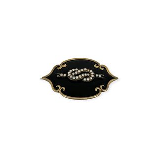 Victorian Seed Pearl, Enamel, 10k Mourning Pin