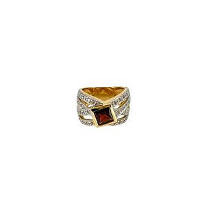 Garnet, Diamond, 14k Yellow Gold Ring