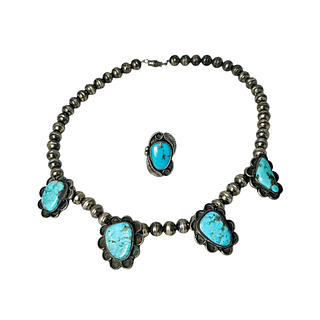 Navajo Sterling and Turquoise Necklace and Ring Group