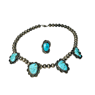 Navajo Sterling and Turquoise Necklace and Ring Group