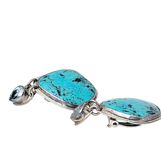 Sterling Silver, Turquoise, and Topaz Ear Clips