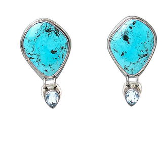 Sterling Silver, Turquoise, and Topaz Ear Clips